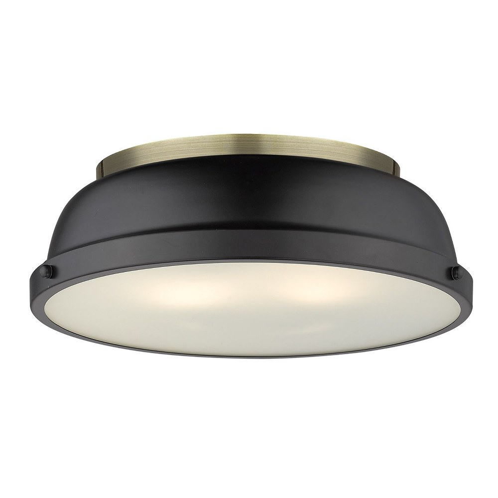 Golden Lighting-3602-14 AB-BLK-Duncan - 2 Light Flush Mount in Classic style - 4.25 Inches high by 14 Inches wide Aged Brass Matte Black Aged Brass Finish